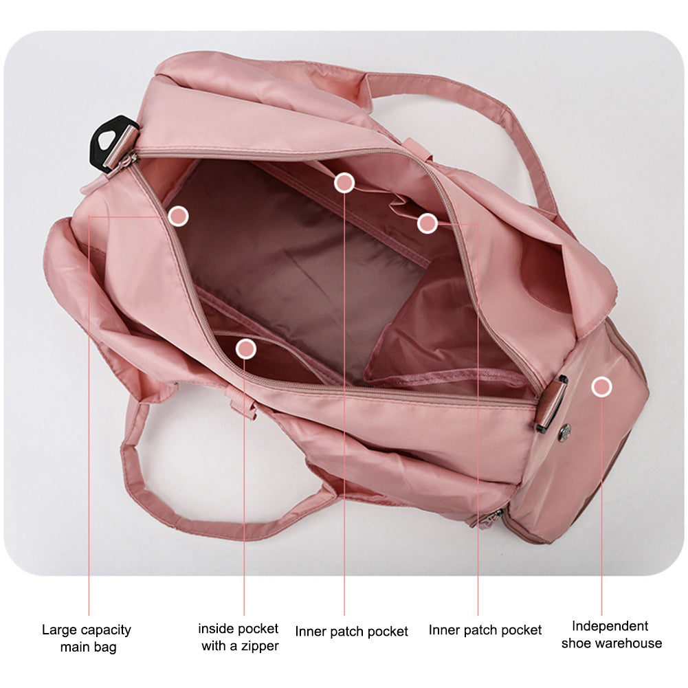 Purple women's travel gym bag with yoga mat holder